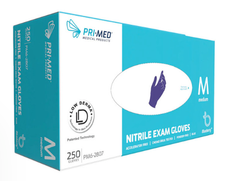 Primed Nitrile Powder-Free Examination Gloves -250 Pack